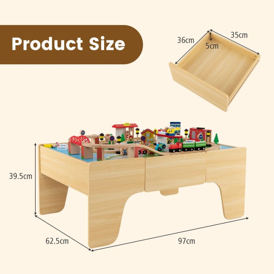 Toddler Furniture & Accessories littlehelper | Deluxe Large Montessori 2-In-1 Wooden Train Set & Table | 84Pc Train Set