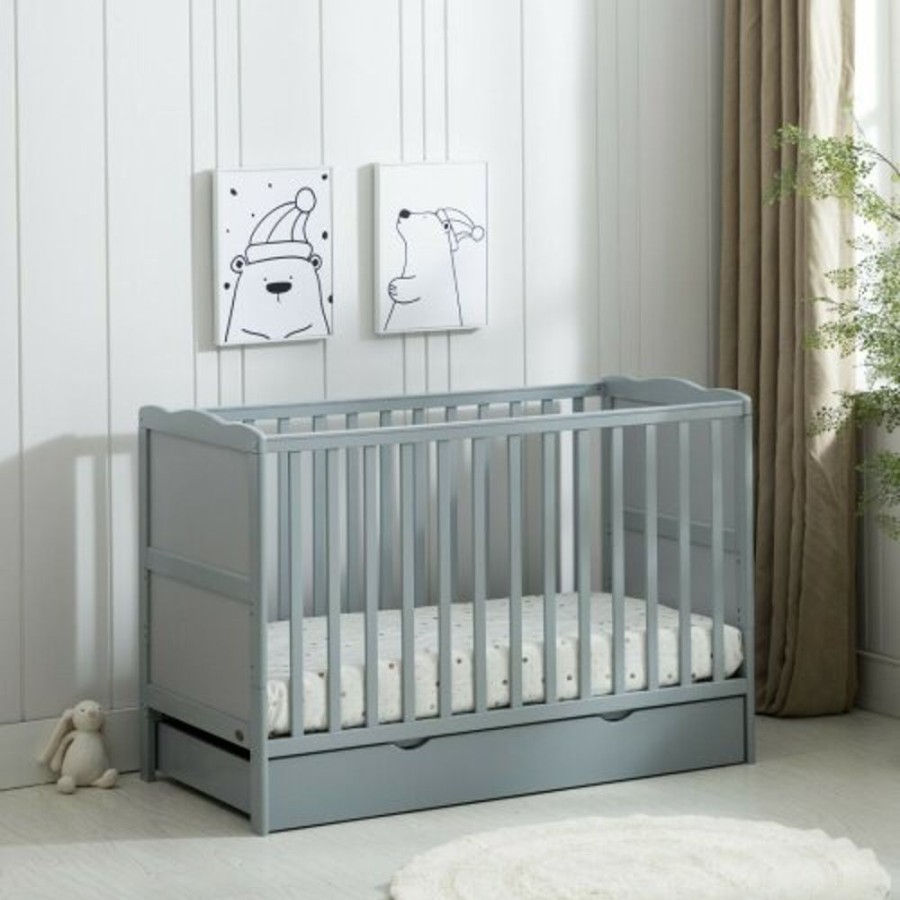 Baby & Nursery littlehelper Cot Beds | Eco New Zealand Pine Pebbles 2-In-1 Height Adjustable Cot Bed | Underbed Storage | Junior Bed | Warm Grey