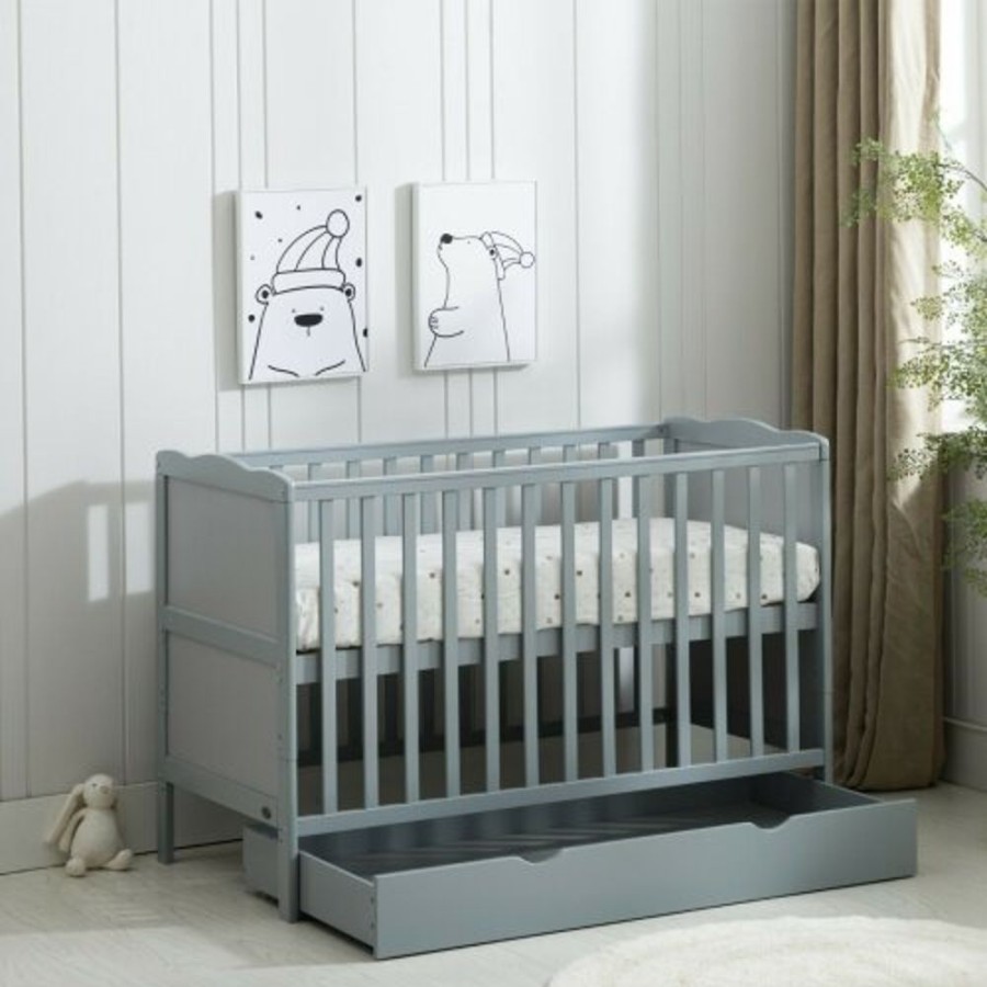 Baby & Nursery littlehelper Cot Beds | Eco New Zealand Pine Pebbles 2-In-1 Height Adjustable Cot Bed | Underbed Storage | Junior Bed | Warm Grey