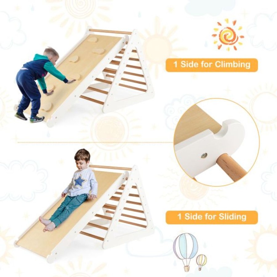 Playtime littlehelper Activity Toys | 4-In-1 Deluxe Eco Montessori Pikler Triangle, Slide & Climbing Wall | Natural & White