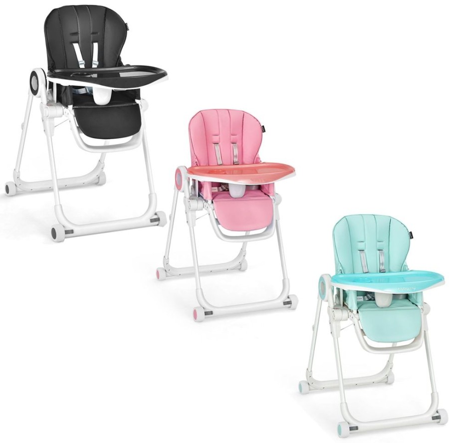 Mealtime littlehelper | Folding & Height Adjustable Baby High Chair | Lockable Wheels | Removable Trays | Cushion