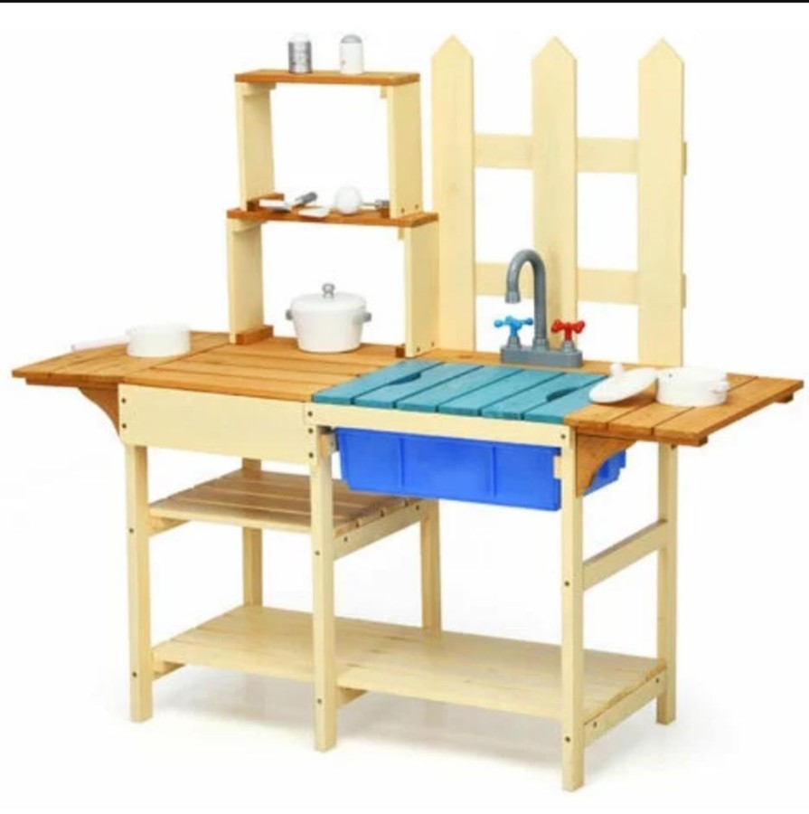 Playtime littlehelper Sand & Water Table | Eco-Friendly Montessori Fir Wood Kids Mud Kitchen | Toy Kitchen | Including Accessories | 36M+