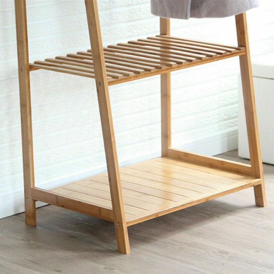 Toddler Furniture & Accessories littlehelper | Eco 100% Bamboo Wood | Freestanding Clothes Rack With 3 Shelves & 10 Hooks | Natural | 1.65M High