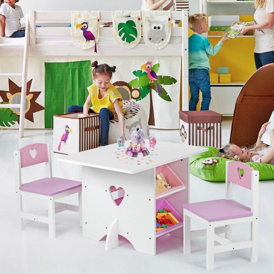 Toddler Furniture & Accessories littlehelper | Kids Wooden Table & 2 Chairs Set | 4 Large Storage Bins | White & Pink | 3 Years+