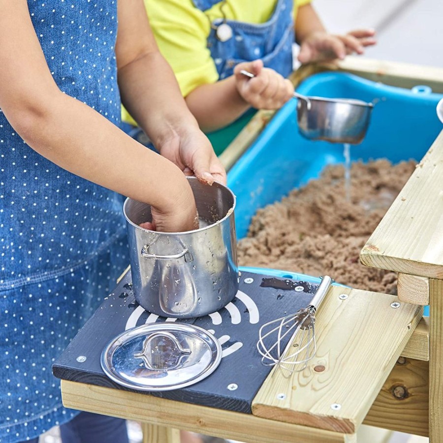 Playtime littlehelper Role Play Toys | Eco Friendly Montessori Natural Wood Kids Mud Kitchen With 4Pc Utensils | Wooden Toy Kitchen | 3 Years+