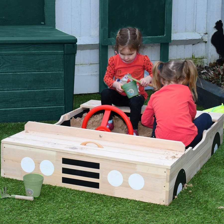 Playtime littlehelper Sand & Water Table | Kids Large Eco Wooden Pre-Treated Car Sandpit With Cover | 1.15M Long | 12M+