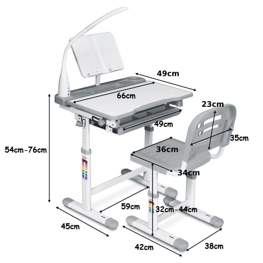 Toddler Furniture & Accessories littlehelper | Height Adjustable Tilting Study Desk & Ergonomic Chair| Lamp | Grey | 3-12 Years