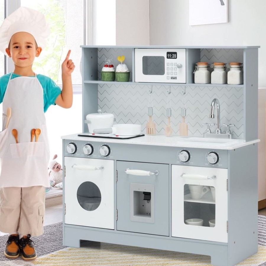 Playtime littlehelper Montessori Toys & Products | Montessori Pretend Toy Kitchen | Realistic Play Kitchen With Accessories | Grey | 3 Years+