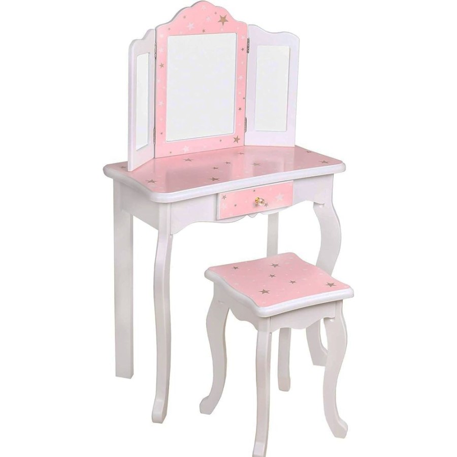 Toddler Furniture & Accessories littlehelper | Girls Dressing Table | Vanity Table | Crystal Knobs | Pink Stars And White | 6 - 13 Years