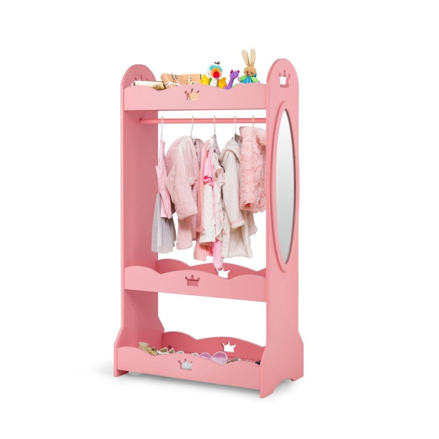 Toddler Furniture & Accessories littlehelper | Premium Montessori Dress Up Rail | 3 Tier Shelves With Mirror & Shoe Space | Pink | 1.16M