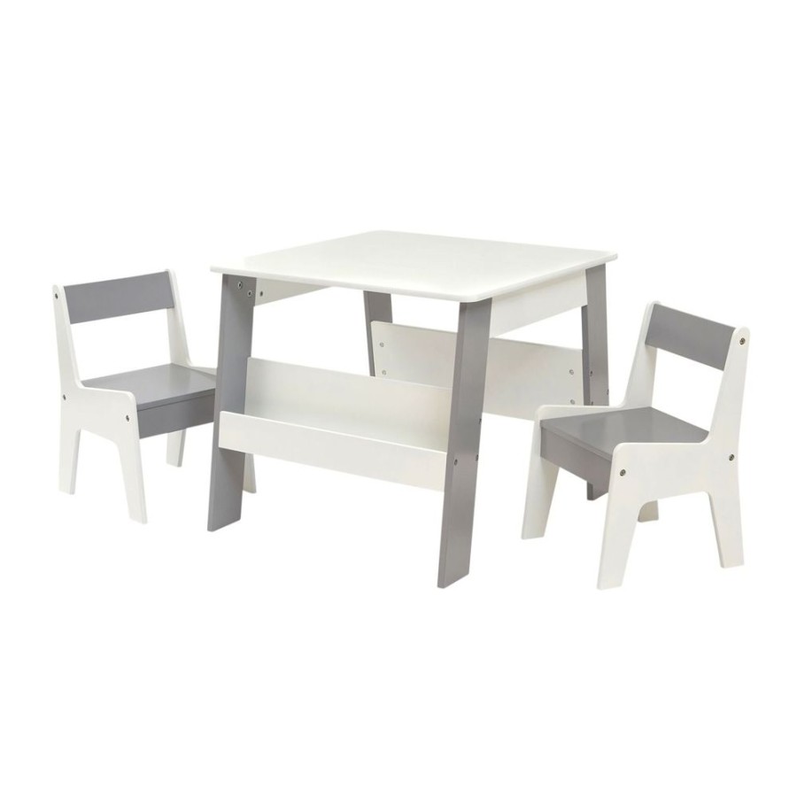 Toddler Furniture & Accessories littlehelper | 2-In-1 Childrens Table And 2 Chairs Set | Bookshelf & Storage | White And Grey