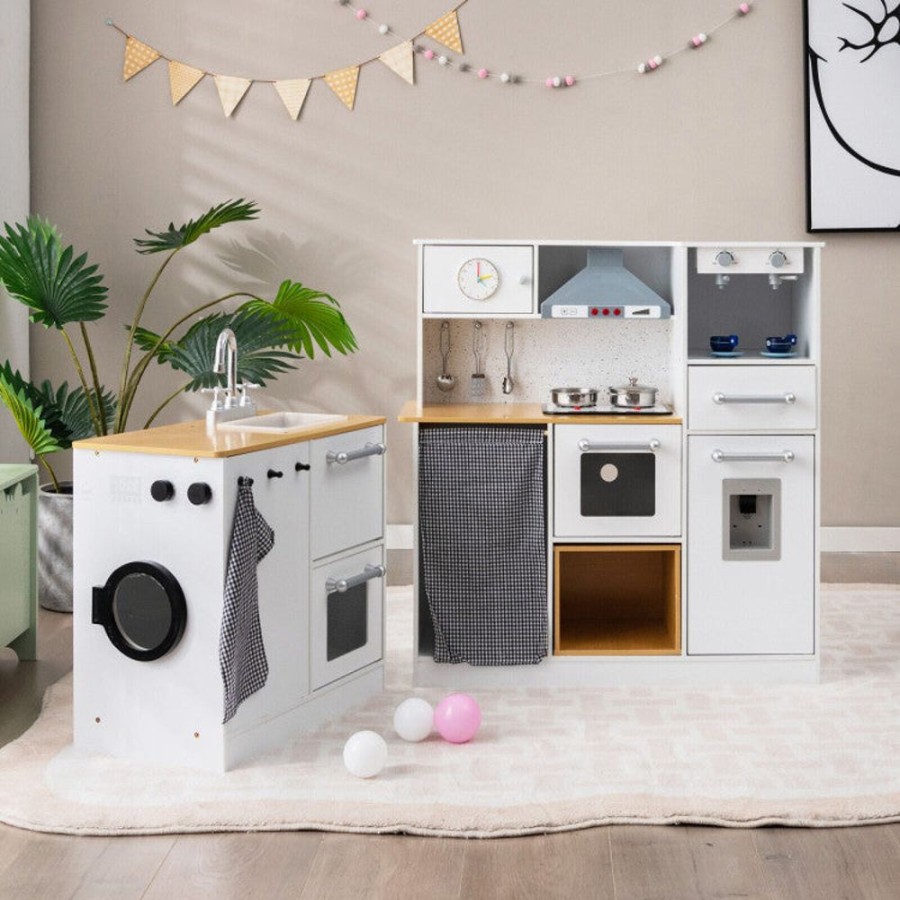 Playtime littlehelper Toy Kitchens | Deluxe Montessori Double Unit Corner Toy Kitchen | Ice Maker | Ovens | Washing Machine | Lights & Sounds | Accessories