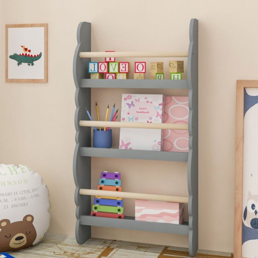 Toddler Furniture & Accessories littlehelper | Scandi-Design 3 Tier Wall Mounted Montessori Bookcase | Grey