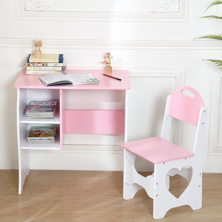 Playtime littlehelper Montessori Toys & Products | Montessori Sweetheart Children'S Homework Desk | Bookshelf | Storage & Stool | Pink & White | 3-10 Years