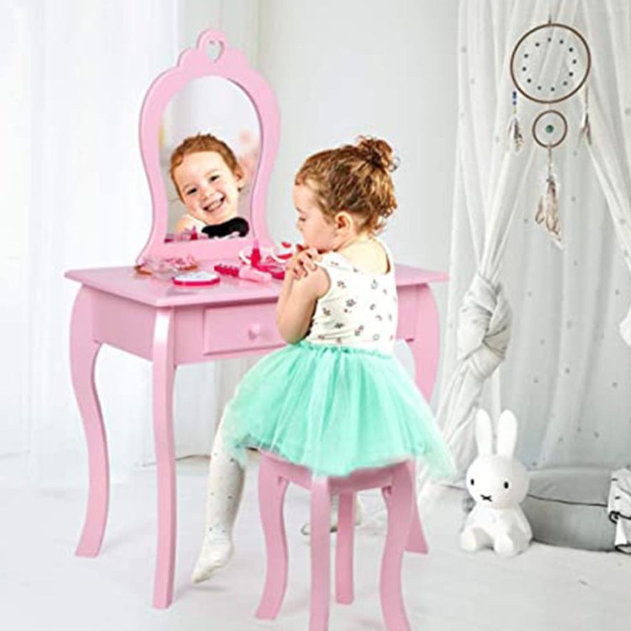 Toddler Furniture & Accessories littlehelper | Girls Princess Dressing Table & Stool With Mirror & Drawers | Kids Vanity Table | Pink | 3-8 Years