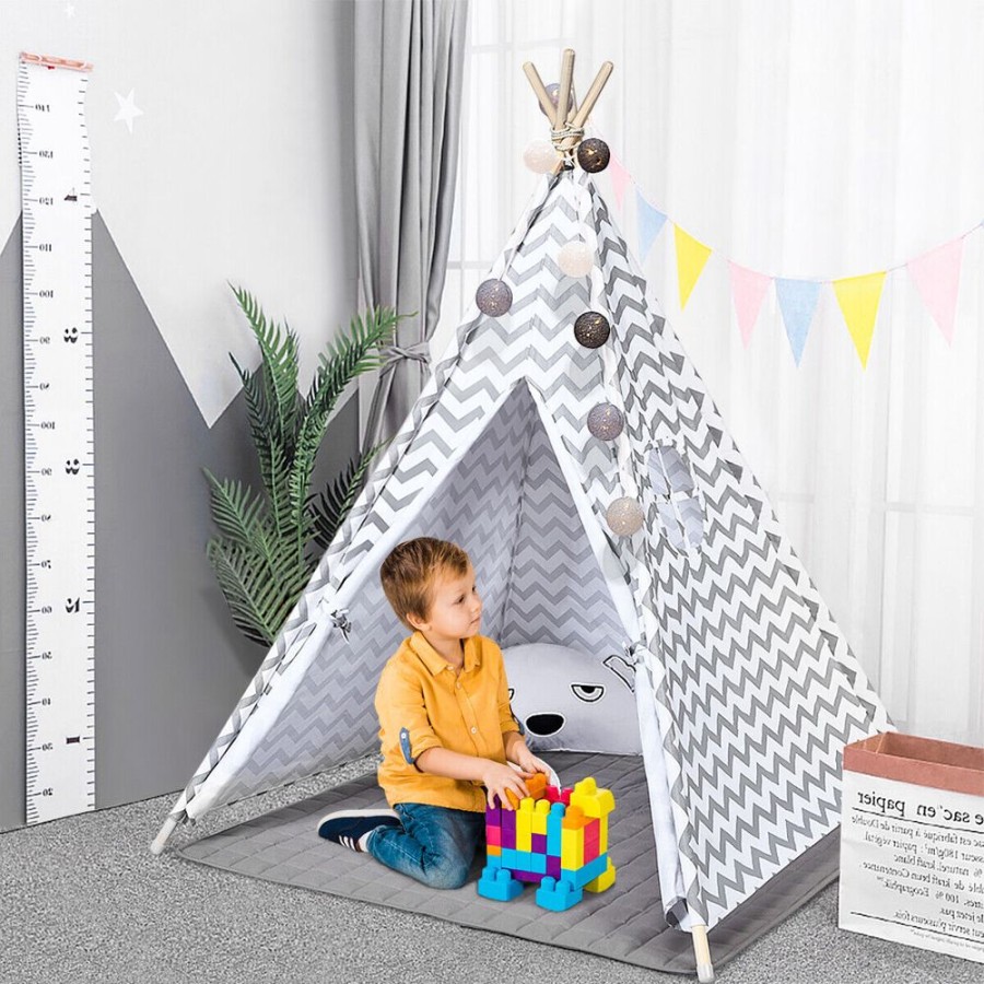 Playtime littlehelper Role Play Toys | Eco-Friendly Kids Indian Teepee Tent | Floor Mat | Playhouse | Cotton | White & Grey