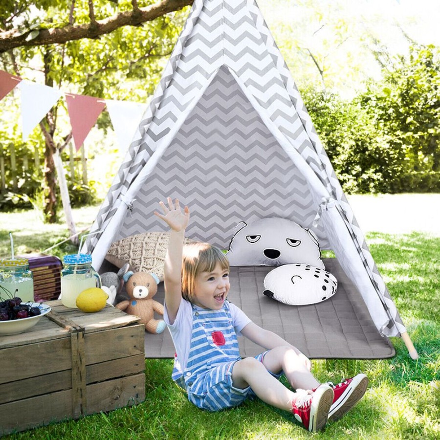 Playtime littlehelper Role Play Toys | Eco-Friendly Kids Indian Teepee Tent | Floor Mat | Playhouse | Cotton | White & Grey