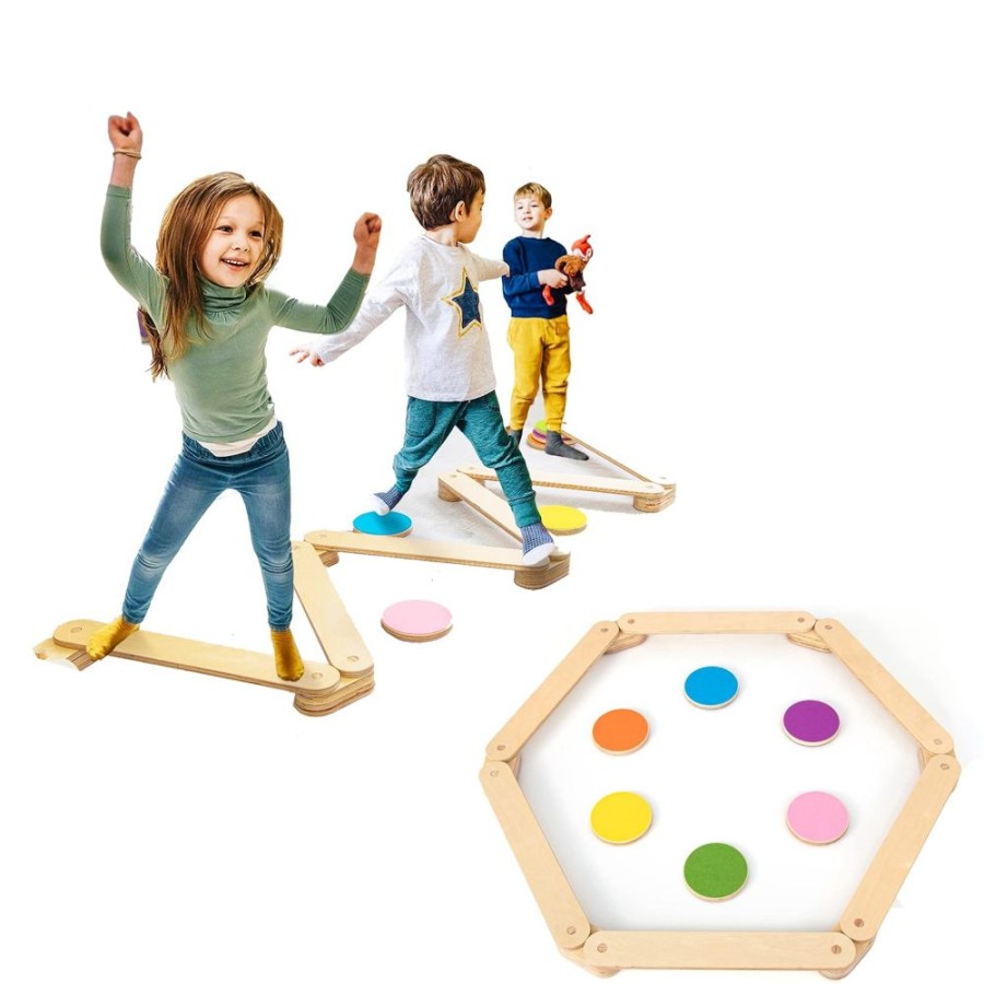 Playtime littlehelper Activity Toys | 12 Piece Eco Wood Montessori Pikler Balance Beam | Stepping Stones & Disks | Natural | 3-7 Years