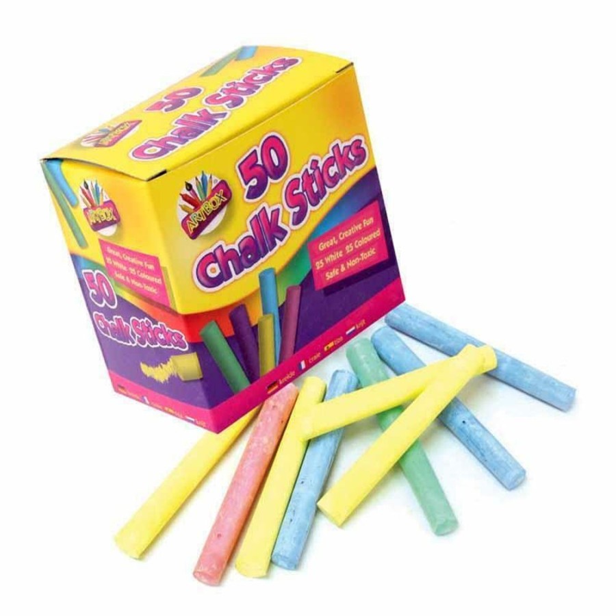 Playtime littlehelper | Large Pack Of Chalk Sticks | 50 Long Sticks In White, Pink, Green, Orange, Blue & Yellow