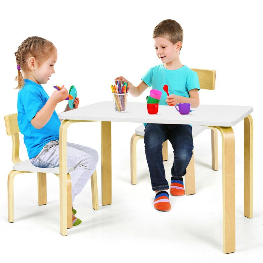 Toddler Furniture & Accessories littlehelper | Kids Montessori Large Eco Poplar Wood & Birch Table And 2 Ergonomic Chairs | White & Natural | 3-12 Years+