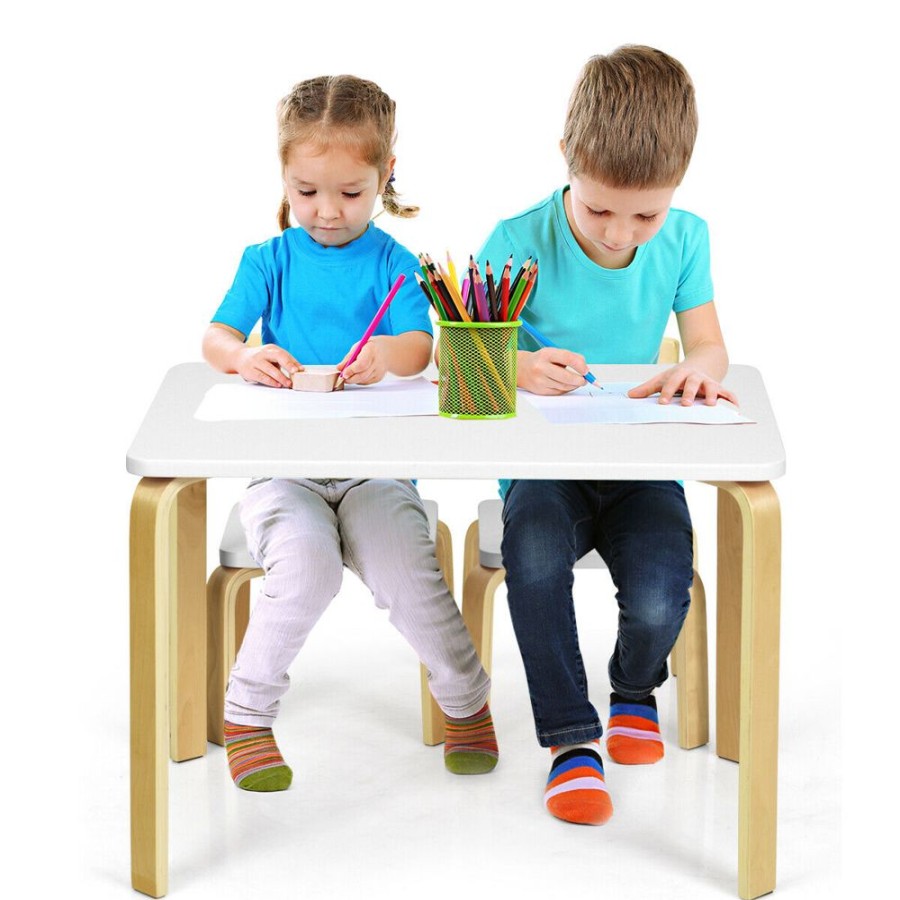 Toddler Furniture & Accessories littlehelper | Kids Montessori Large Eco Poplar Wood & Birch Table And 2 Ergonomic Chairs | White & Natural | 3-12 Years+