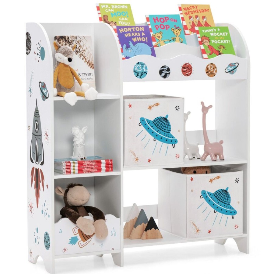 Toddler Furniture & Accessories littlehelper | 2-In-1 Montessori Bookshelf & Toy Storage Unit | Wooden Storage | Space Theme | White