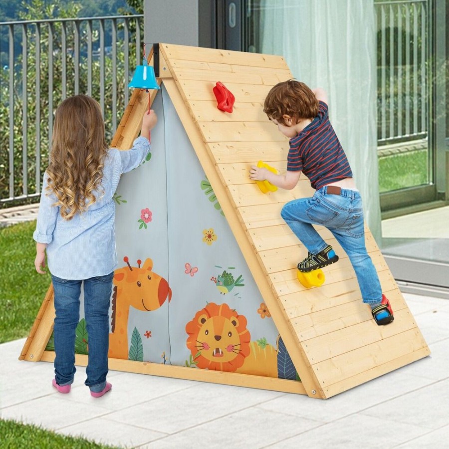 Playtime littlehelper Montessori Toys & Products | 2-In-1 Children'S Montessori Fir Wood Climbing Frame | Climbing Wall And Playhouse | 3-8 Years