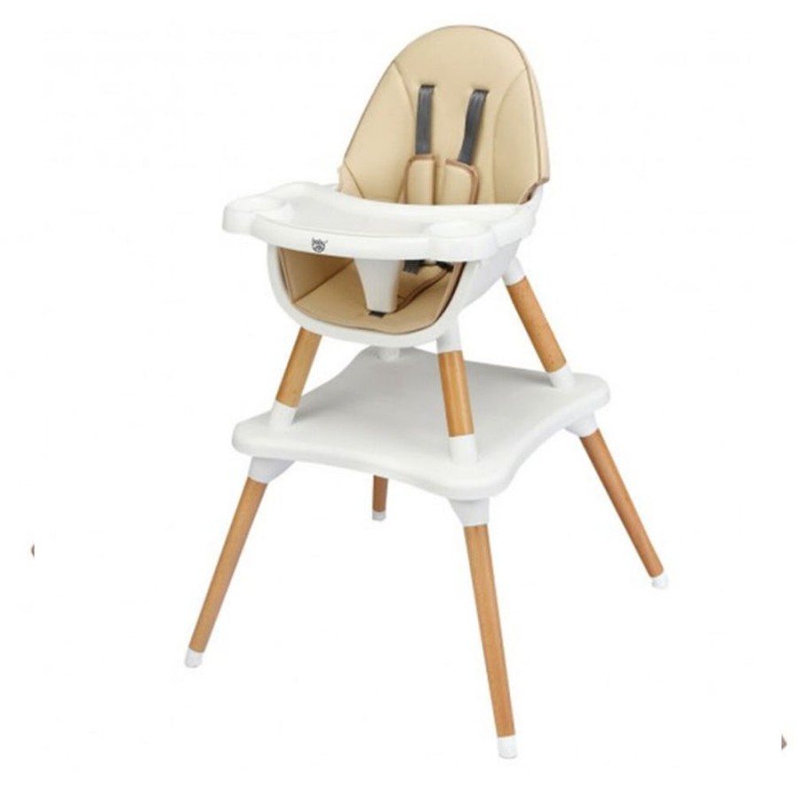 Mealtime littlehelper | 4-In-1 Sand Coloured Wooden And White Plastic High Chair