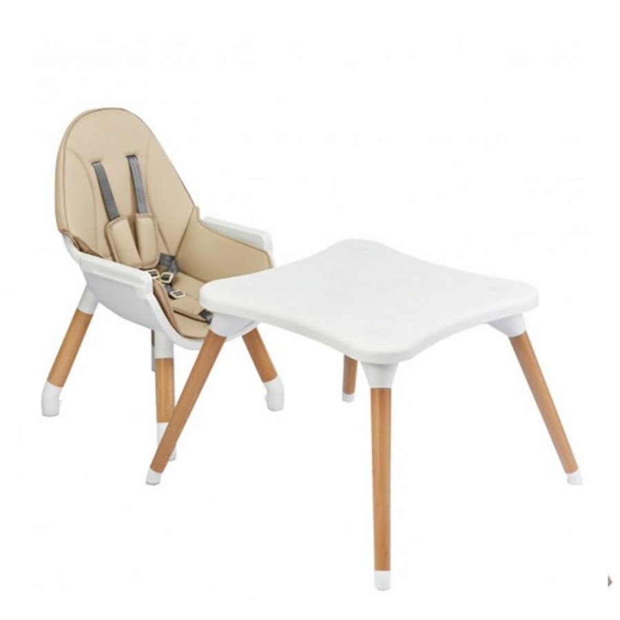 Mealtime littlehelper | 4-In-1 Sand Coloured Wooden And White Plastic High Chair