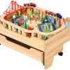 Playtime littlehelper Wooden Toys | Deluxe Beech Wood Montessori Wooden Train Set | 2-In-1 Wooden Train Table | 100Pc Train Set