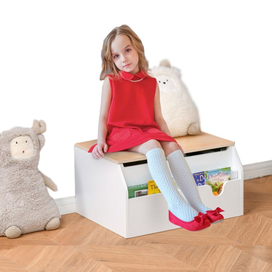 Baby & Nursery littlehelper Toy Box | 3-In-1 Montessori Toy Box, Bookshelf & Seat With Child Safety Hinge | White | 58L X 43W X 30H Cm