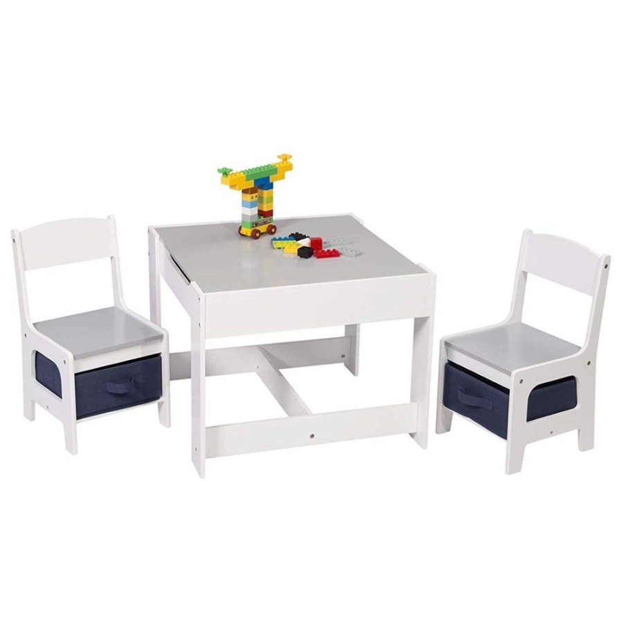 Toddler Furniture & Accessories littlehelper | Kids 3-In-1 Table & Chairs | Reversible Top | Blackboard | Navy Blue Storage Drawers