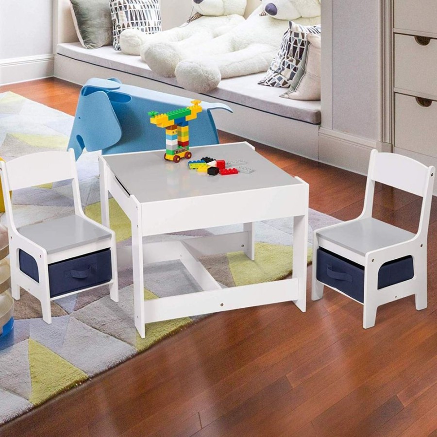 Toddler Furniture & Accessories littlehelper | Kids 3-In-1 Table & Chairs | Reversible Top | Blackboard | Navy Blue Storage Drawers