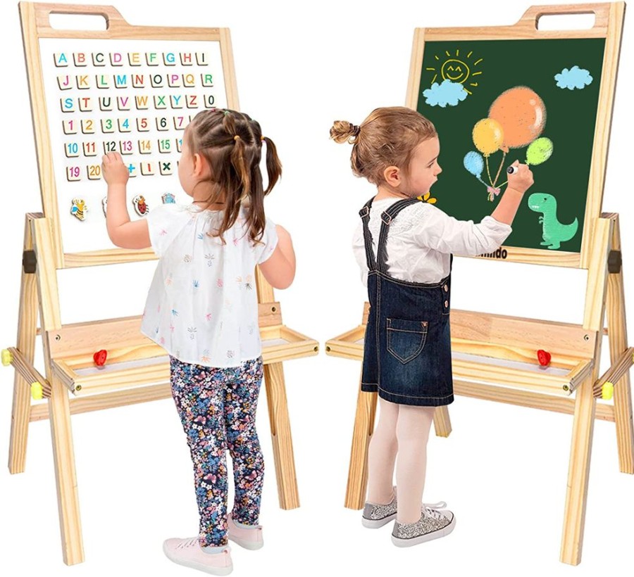 Toddler Furniture & Accessories littlehelper | Natural Eco Wood Height Adjustable Easel | Whiteboard | Blackboard Double Easel