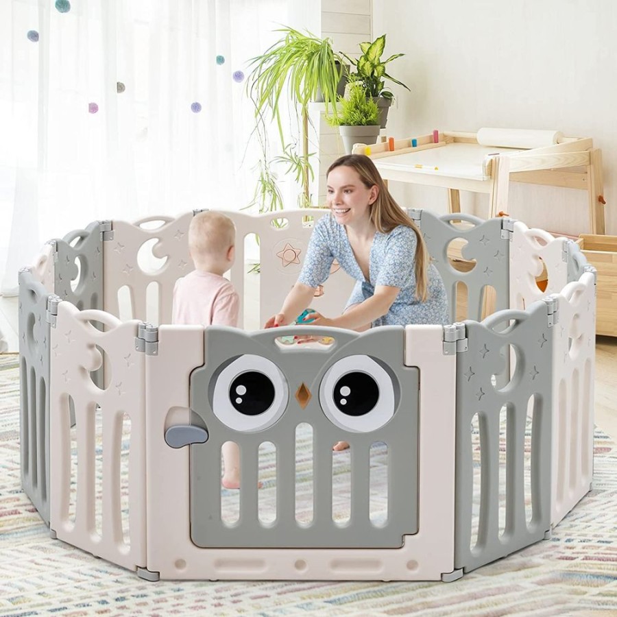 Playtime littlehelper Montessori Toys & Products | 12 Panel Montessori Folding Baby Playpen And Ball Pool With Activity Panel | Grey & White