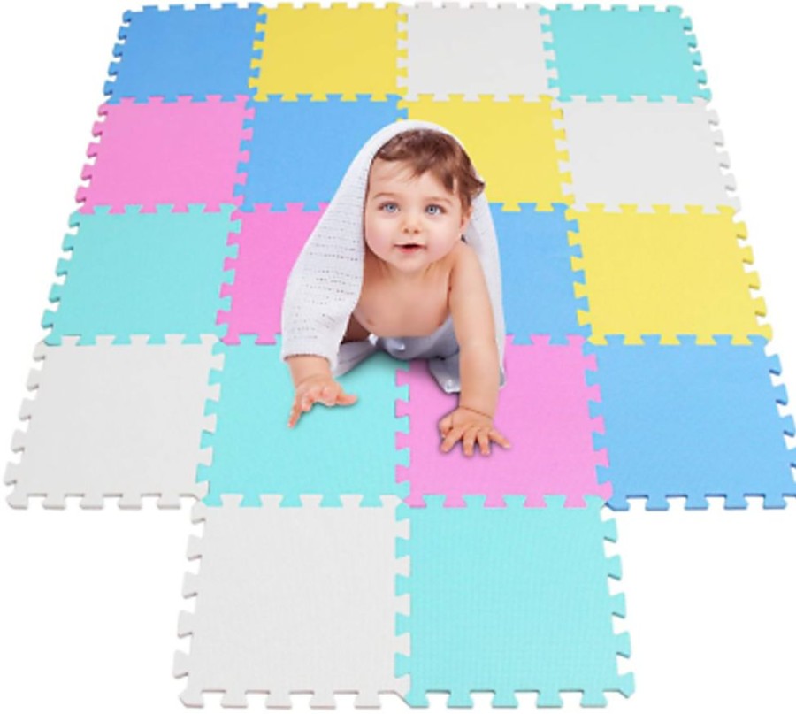 Playtime littlehelper Montessori Toys & Products | 16 Interlocking Montessori Thick Foam Play Mats | Jigsaw Mats For Baby Playpens And Playrooms | Grey, Pink & White