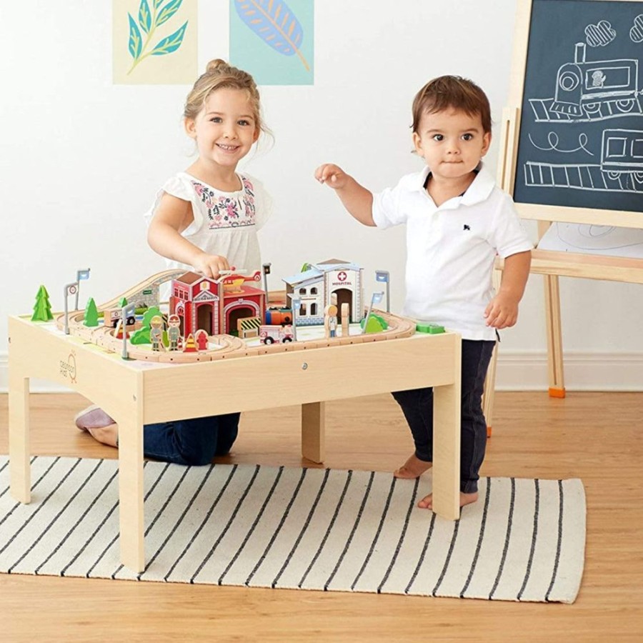 Toddler Furniture & Accessories littlehelper | Montessori Wooden Train Set | 2-In-1 Wooden Train Table | 85Pc Train Set