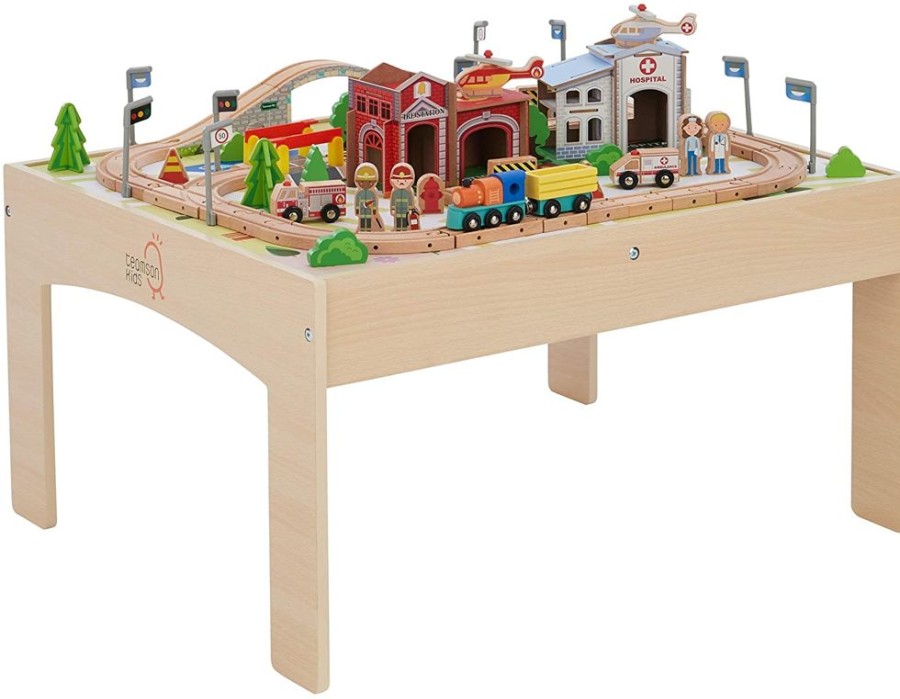 Toddler Furniture & Accessories littlehelper | Montessori Wooden Train Set | 2-In-1 Wooden Train Table | 85Pc Train Set