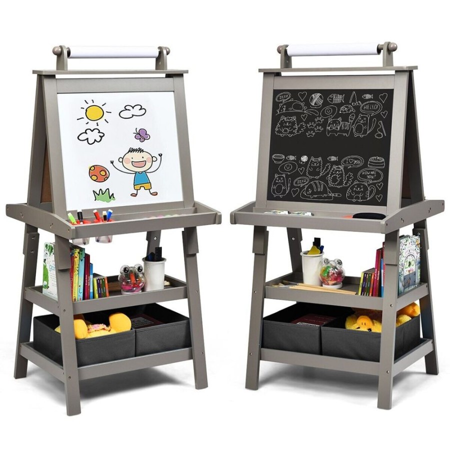 Toddler Furniture & Accessories littlehelper | Deluxe Eco Easel | Double Sided Whiteboard & Chalkboard Painting Easel With Paper Roll | 2 Storage Boxes | Earl Grey