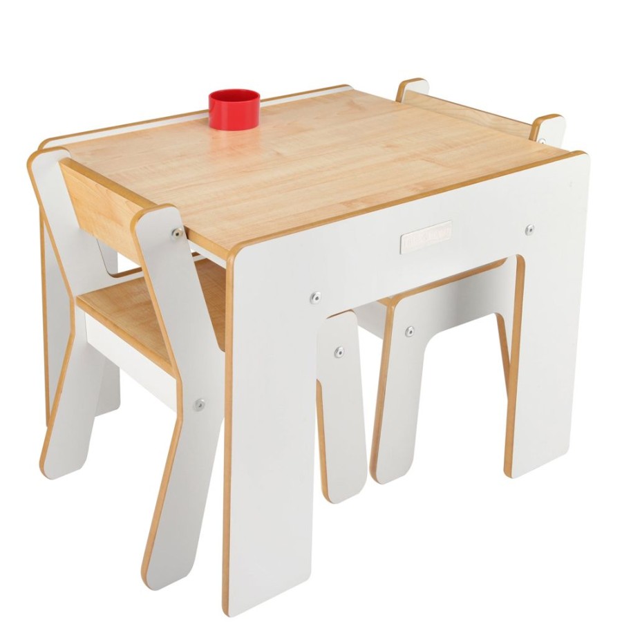 Toddler Furniture & Accessories littlehelper | Little Helper Montessori Wood Funstation Duo Kids Table And Chairs Set For 2 | White