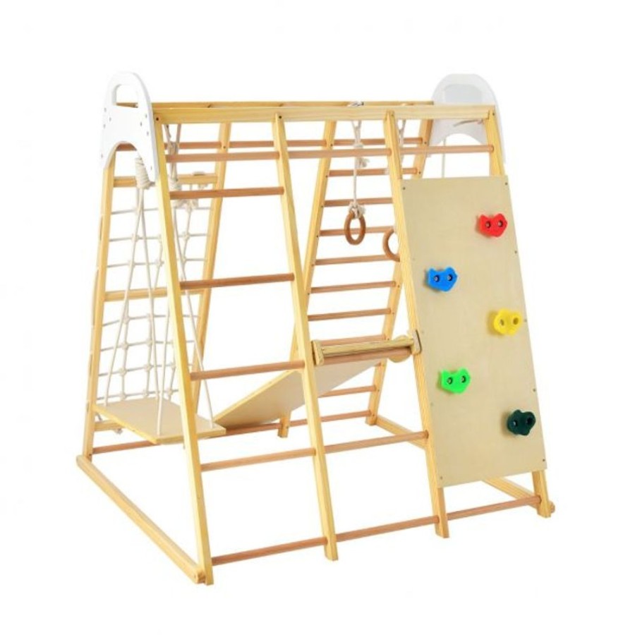 Playtime littlehelper Montessori Toys & Products | Children'S 8-In-1 Eco Wood Montessori Climbing Gym With Swing | Slide | Climbing Wall | Monkey Bars | Natural | 3 Years+