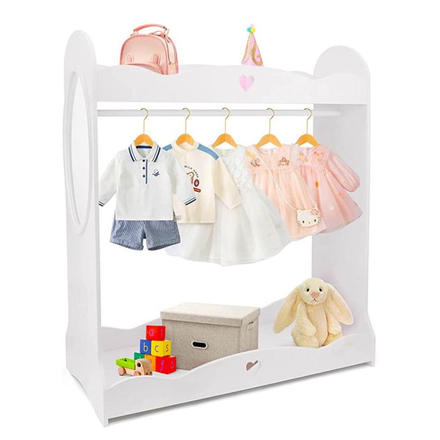 Baby & Nursery littlehelper Toy Box | Large Deluxe Montessori Dress Up Rail | Mirror & Storage | White | 1.06M High