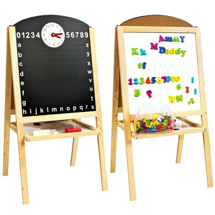 Playtime littlehelper | Kids Wooden Easel | Blackboard & Whiteboard With Clock, Chalks & 104Pc Magnetic Letter & Number Set | 3 Years+