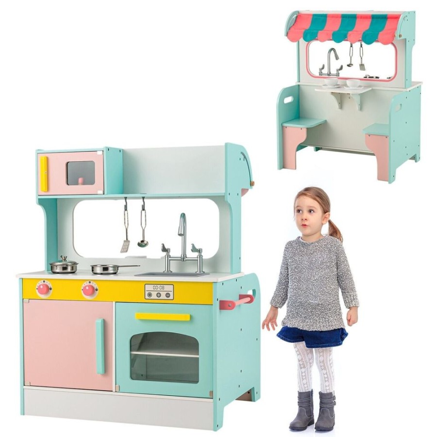 Playtime littlehelper Toy Kitchens | Montessori Two Sided Kids Play Kitchen & Diner | Cooking Playset | 3 Years+ | 2 Colours