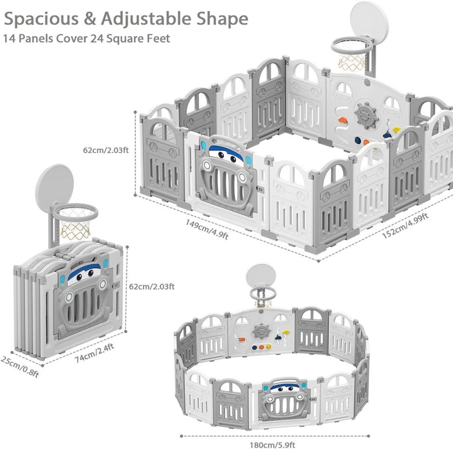 Baby & Nursery littlehelper Baby Playpens | Large 14 Panel Folding Baby Playpen And Ball Pool With Basketball Hoop & 50 Balls