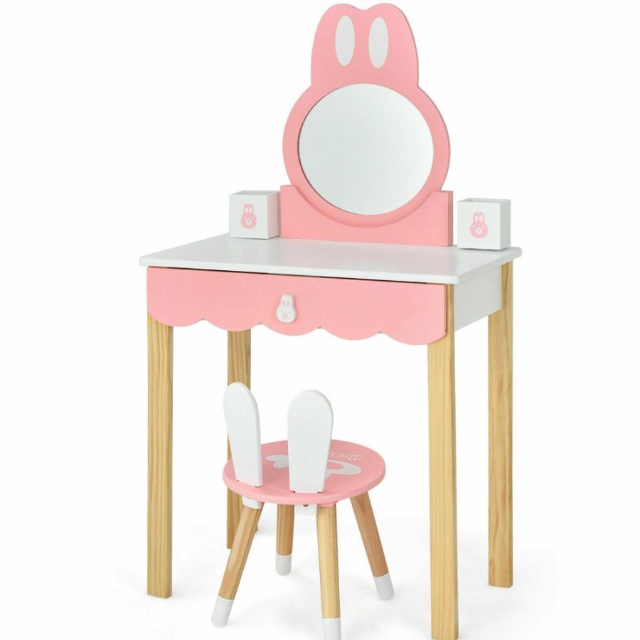 Toddler Furniture & Accessories littlehelper | Kids Vanity Table And Chair Set Pretend Makeup Dressing Table W/ Mirror & Drawer