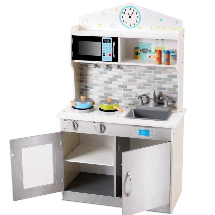 Playtime littlehelper Toy Kitchens | Children'S | Kids Wooden Toy Kitchen Including Playset | White & Grey | 3-7 Years