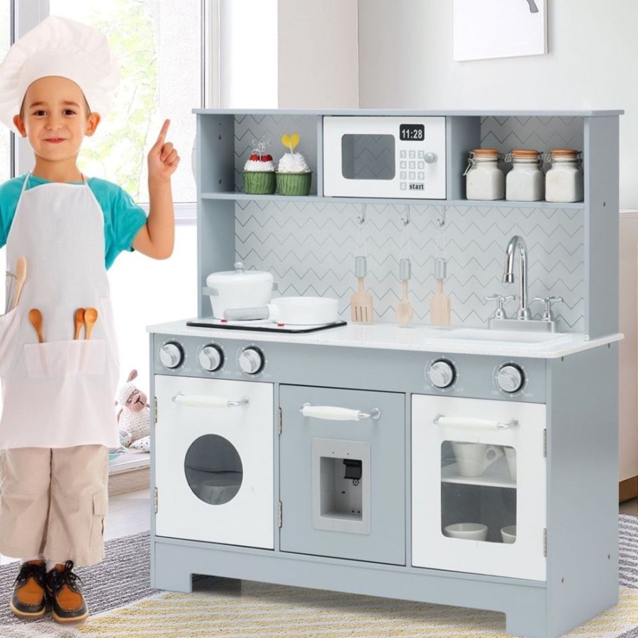 Playtime littlehelper Toy Kitchens | Montessori Pretend Toy Kitchen | Realistic Play Kitchen With Accessories | Grey | 3 Years+