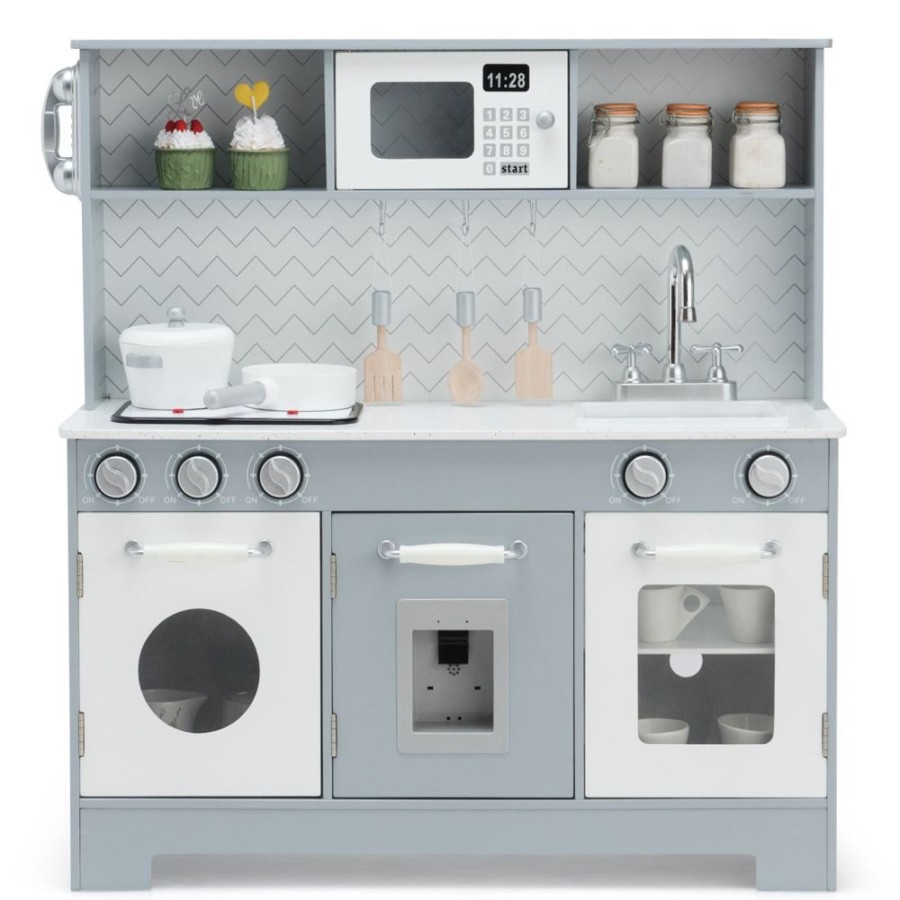 Playtime littlehelper Toy Kitchens | Montessori Pretend Toy Kitchen | Realistic Play Kitchen With Accessories | Grey | 3 Years+