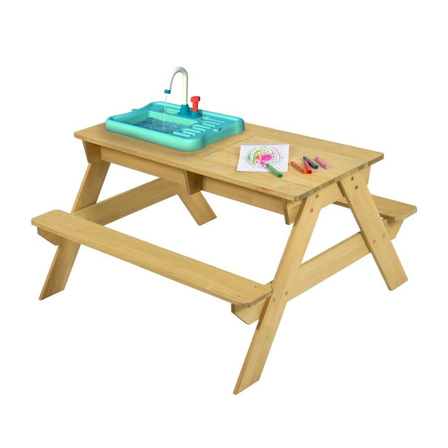 Playtime littlehelper Sand & Water Table | Kids Montessori 5-In-1 Fsc Wooden Picnic Bench, Water Station, Sandpit & Mud Kitchen | 2 Years +